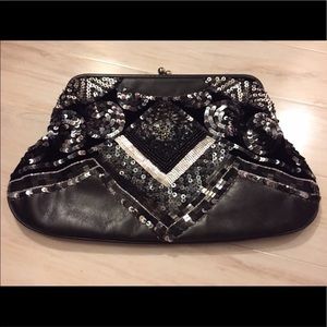 Bebe black velvet “Beaded sequined  clutch purse